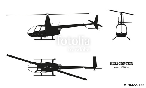500x303 Black Silhouette Of Helicopter On White Background Top, Front