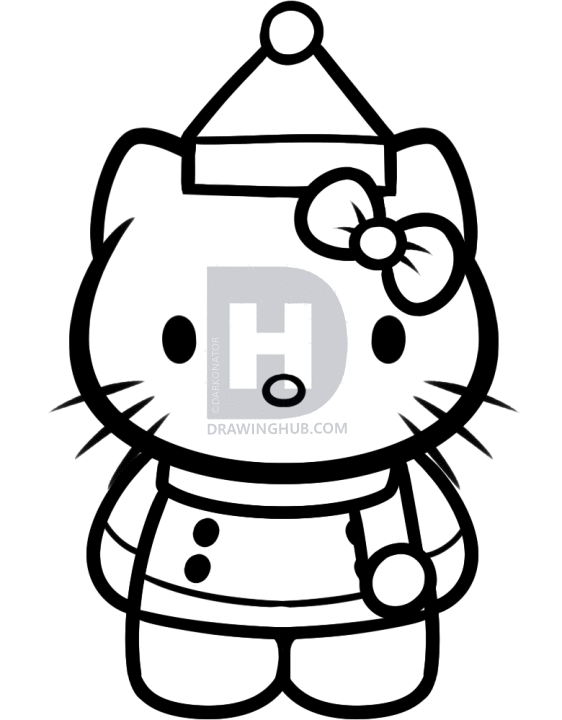 562x720 How To Draw Christmas Hello Kitty, Step