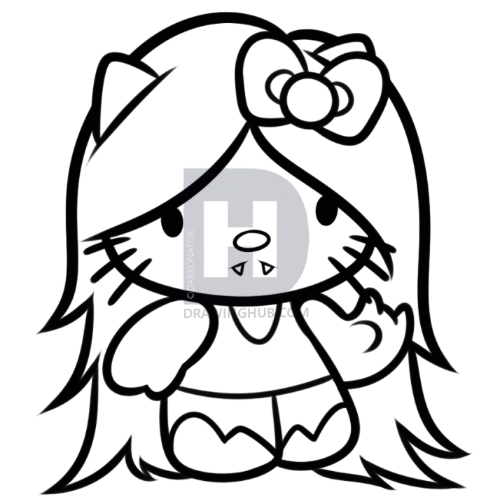 714x720 Hello Kitty Line Drawing