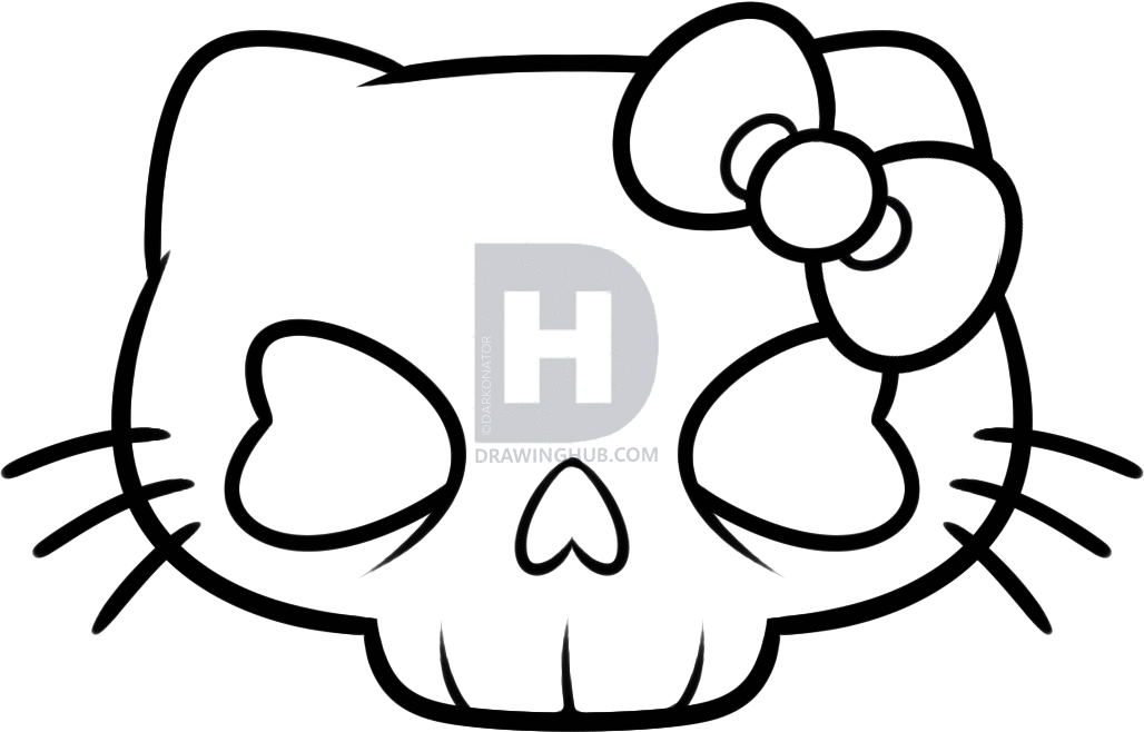 1028x658 How To Draw A Hello Kitty Skull, Hello Kitty Skull, Step