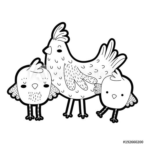 500x500 Outline Hen With Chicks Farm Bird Animals
