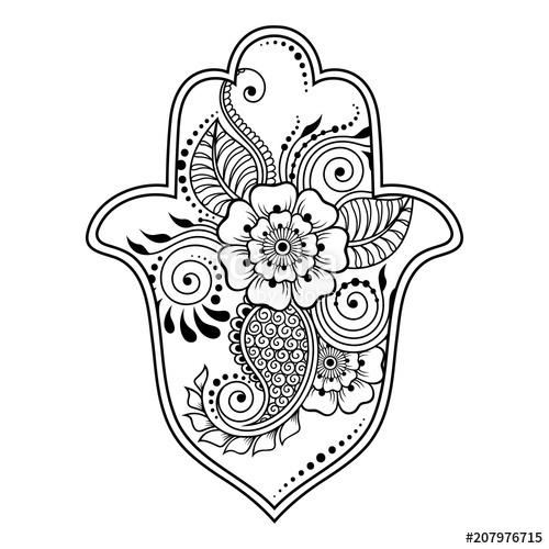 500x500 Hamsa Hand Drawn Symbol From Flower Decorative Pattern