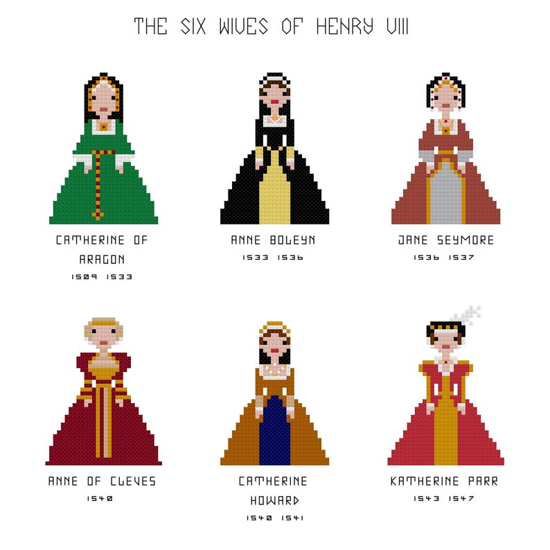 794x794 the six wives of henry viii cross stitch pattern etsy