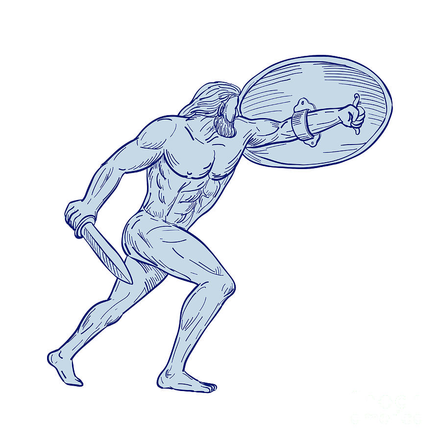900x900 Hercules With Shield And Sword Drawing Digital Art