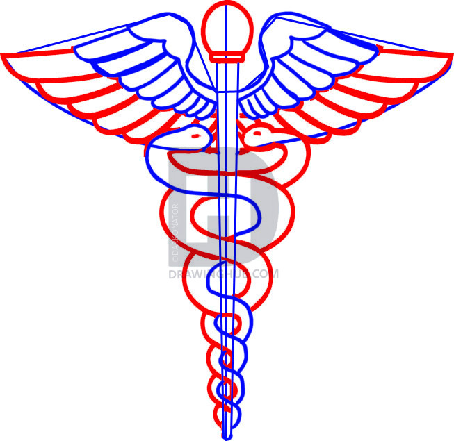 653x635 How To Draw A Caduceus, Step