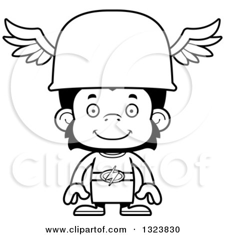 450x470 Lineart Clipart Of A Cartoon Black And White Happy Chimpanzee