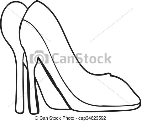 450x386 Freehand Drawn Black And White Cartoon High Heel Shoes