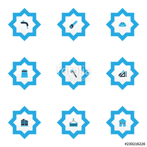 500x500 Construction Icons Colored Set With Drawing Set, High Rise