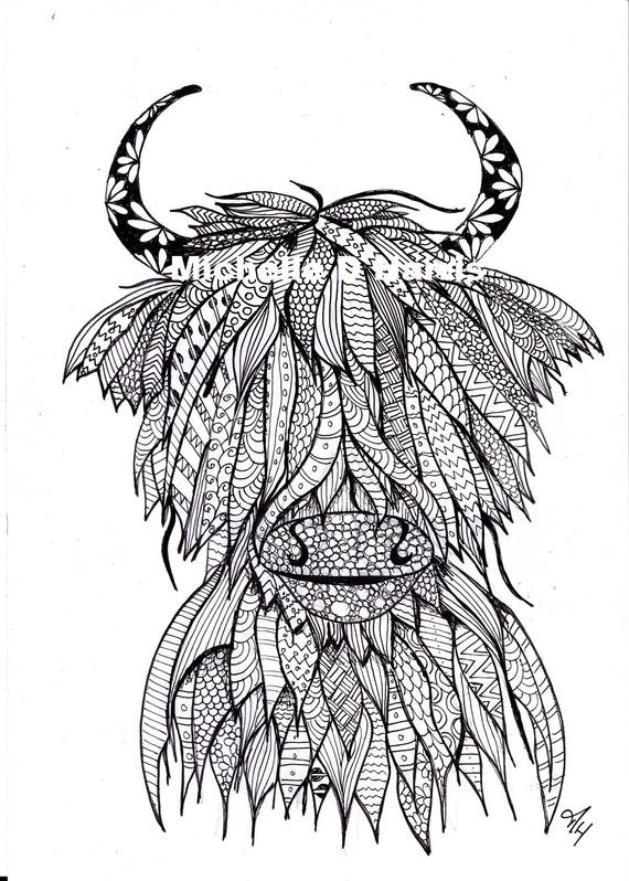 570x798 Original Original Art Zentangle Highland Cow Print Etsy
