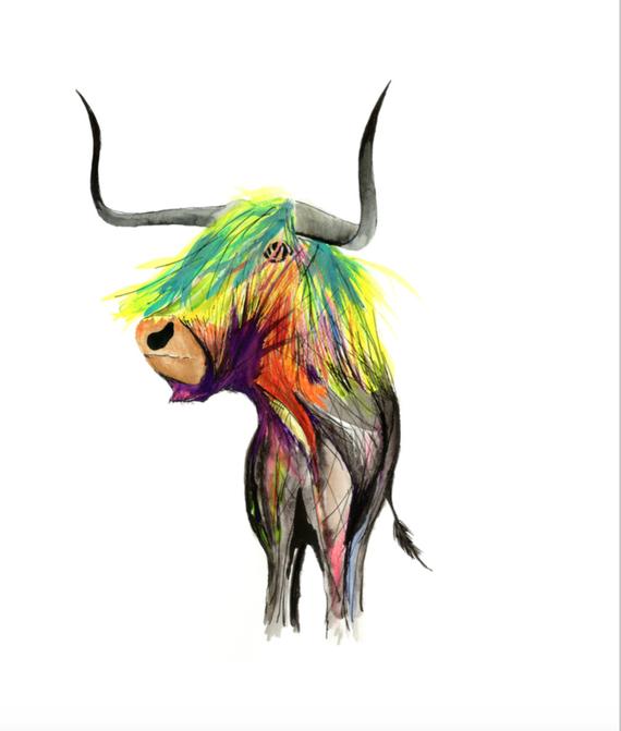 570x671 Neon Highland Cow Etsy