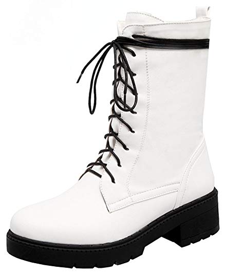 438x535 Idifu Women's Fashion Lace Up Round Toe Mid Chunky