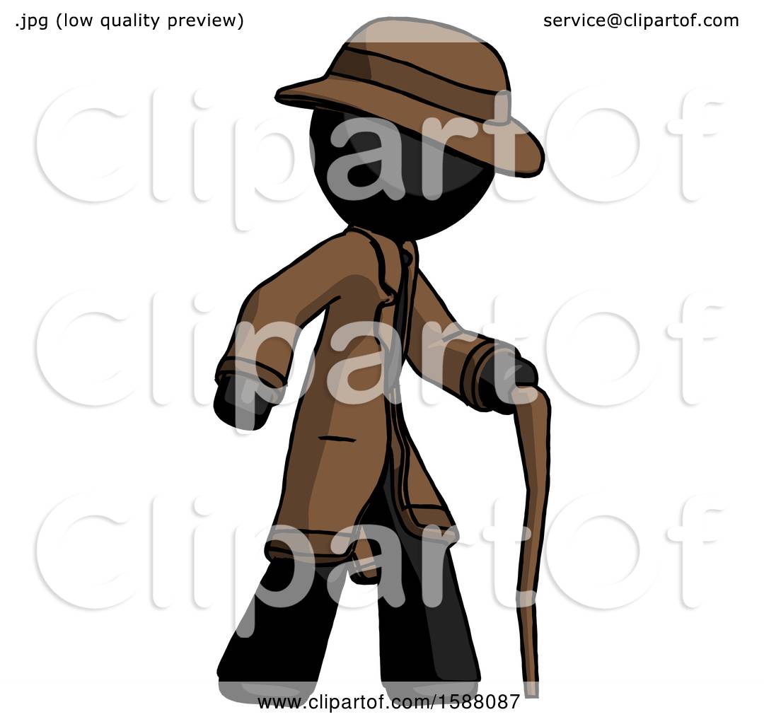 1080x1024 Black Detective Man Walking With Hiking Stick