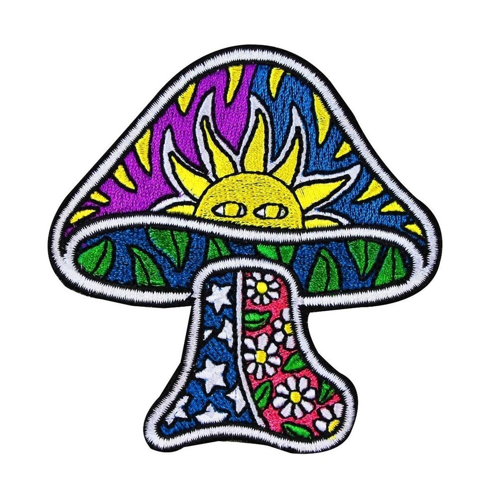 1000x1000 Dan Morris Sun Mushroom Patch Psychedelic Hippie Embroidered Iron