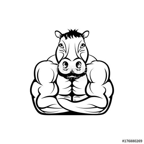 500x500 Vector Fitness Body With Hippo Head, Face For Retro Logos, Emblems