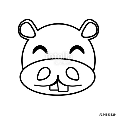 500x500 Hippo Face Animal Outline Vector Illustration Stock Image