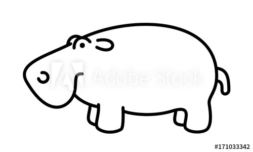 500x300 Cute Hippo Line Art Vector Illustration Of A Cute Hippopotamus