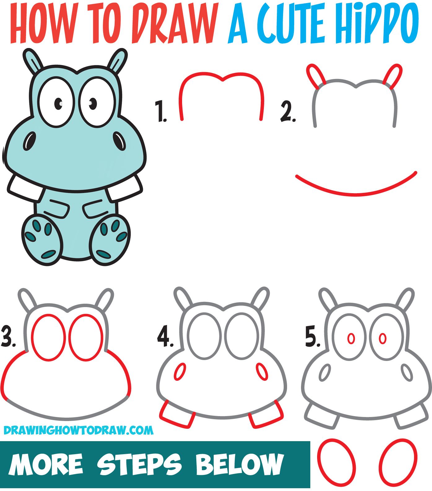 1395x1586 How To Draw A Cute Cartoon Hippo Simple Steps Drawing Lesson