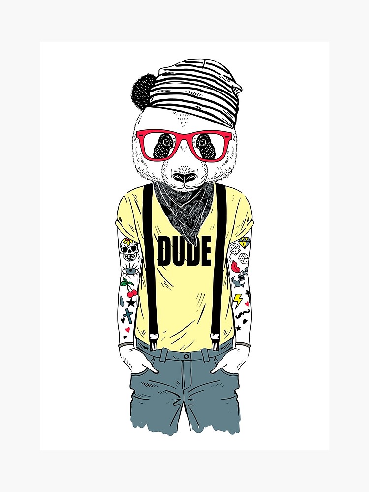 750x1000 tattooed panda hipster boy photographic print