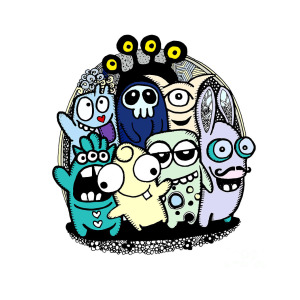 300x300 Hand Drawn Hipster Doodle Monster Collage Background Digital Art