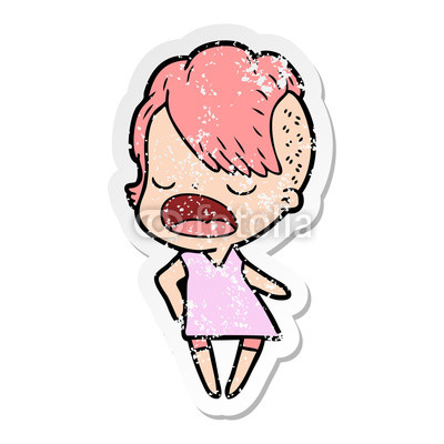 400x400 Distressed Sticker Of A Cartoon Cool Hipster Girl Talking Buy