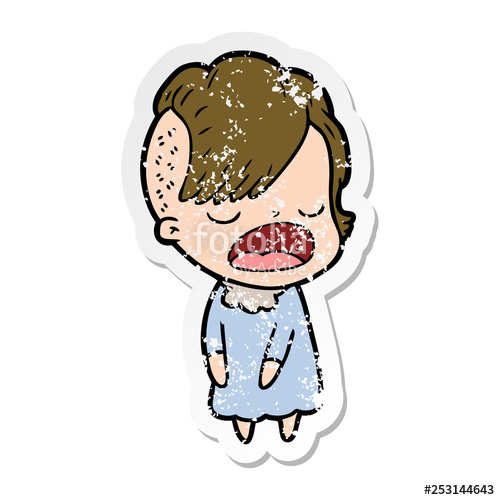 500x500 Distressed Sticker Of A Cartoon Cool Hipster Girl Talking Stock