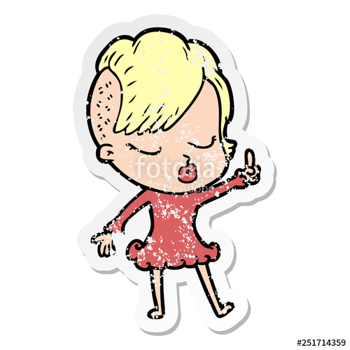 500x500 Distressed Sticker Of A Cartoon Pretty Hipster Girl Stock Image