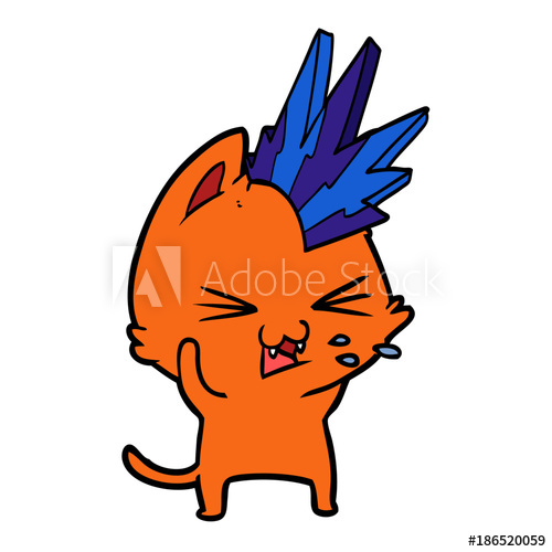 500x500 cartoon punk rock cat hissing