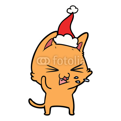 400x400 line drawing of a cat hissing wearing santa hat buy photos ap
