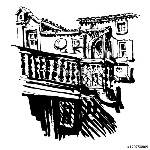 500x500 Sketching Of Historical Building In Budva Montenegro, Vintage