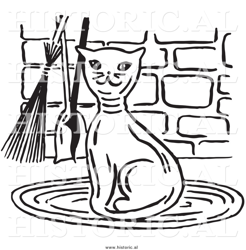 1024x1044 Clipart Of A Smiling Cat Beside Fireplace Tools