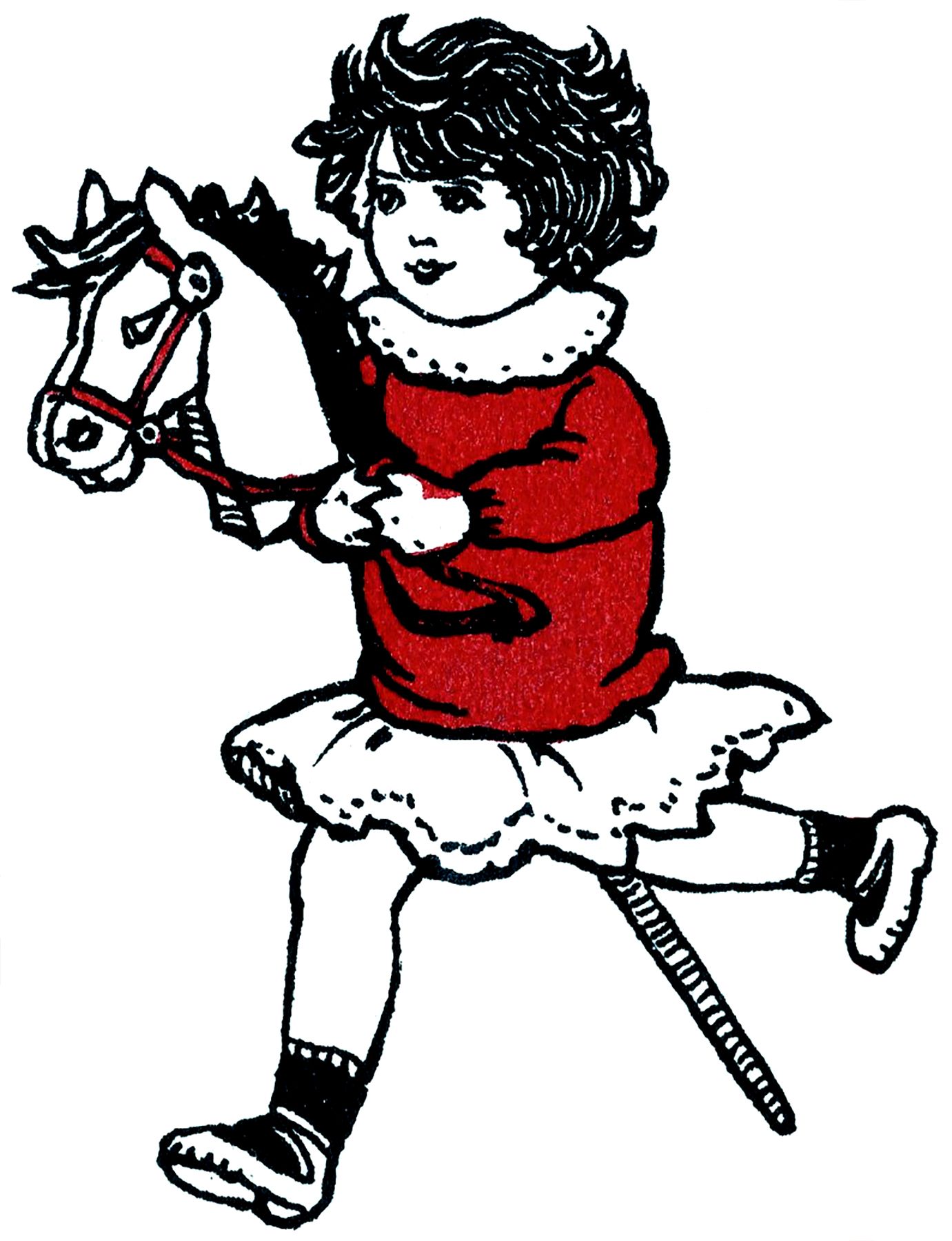 1381x1800 Cute Girl With Hobby Horse Drawing! Digital Stamps Horse