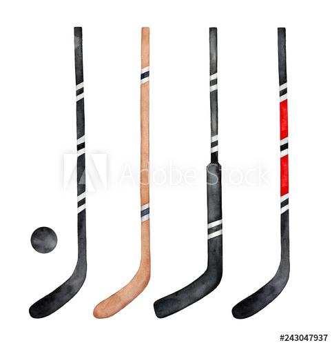 482x500 Collection Of Different Hockey Sticks, Decorated With Colorful