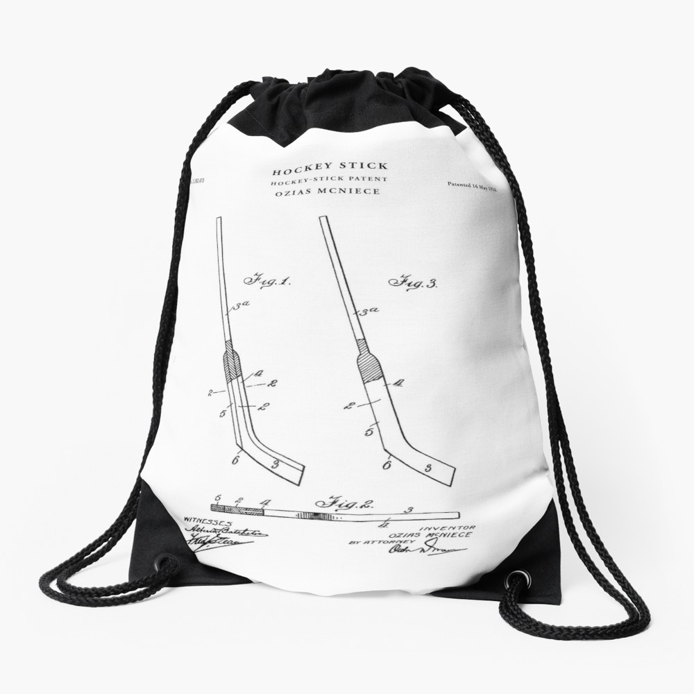 1000x1000 Hockey Stick Patent Drawing Blueprint Drawstring Bag