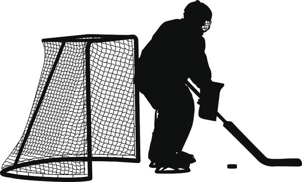 599x361 silhouette of hockey goalkeeper isolated on white vector