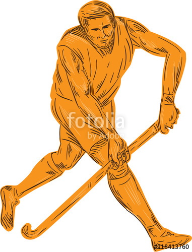 381x500 Field Hockey Player Running With Stick Drawing Stock Image