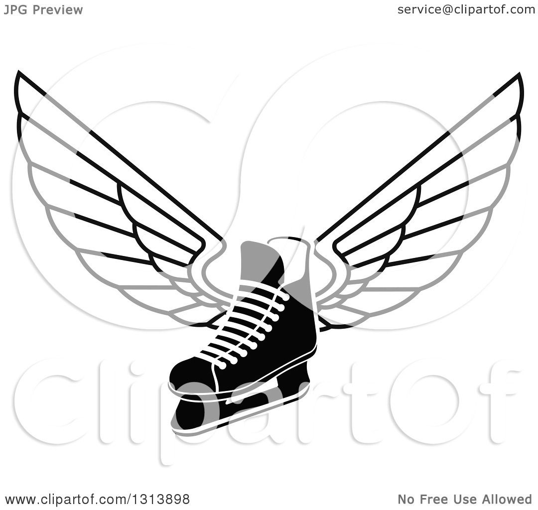 1080x1024 Clipart Of A Black And White Winged Ice Hockey Skate