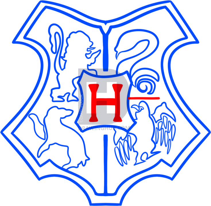 735x720 How To Draw The Hogwarts Crest, Step