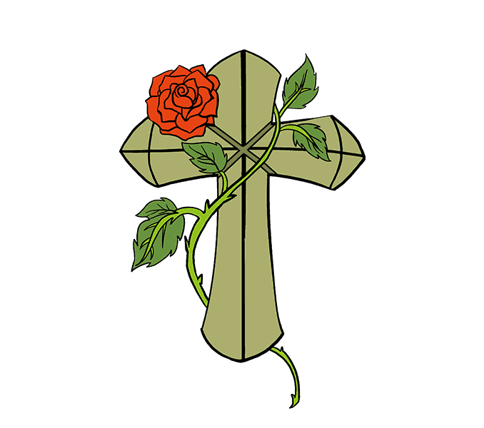 678x600 How To Draw A Cross With A Rose In A Few Easy Steps Easy Drawing
