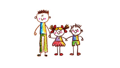 420x240 Kids Drawing Happy Family Holding Hands Mother, Father, Sister