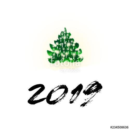 500x500 Abstract Christmas Tree With Lights And New Year Lettering