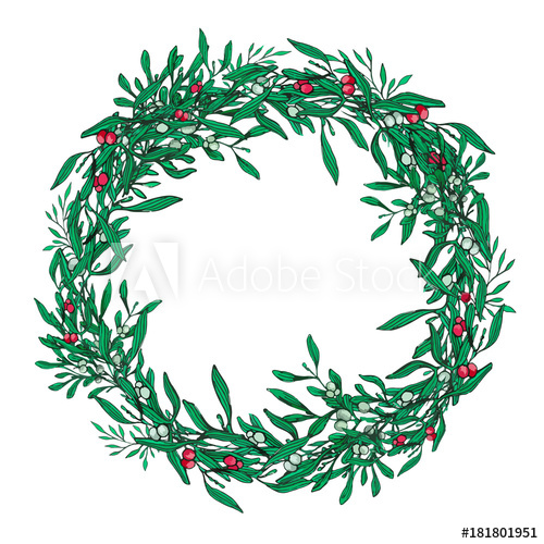 500x500 Decorated Merry Christmas Wreath Of Mistletoe And Holly Berries