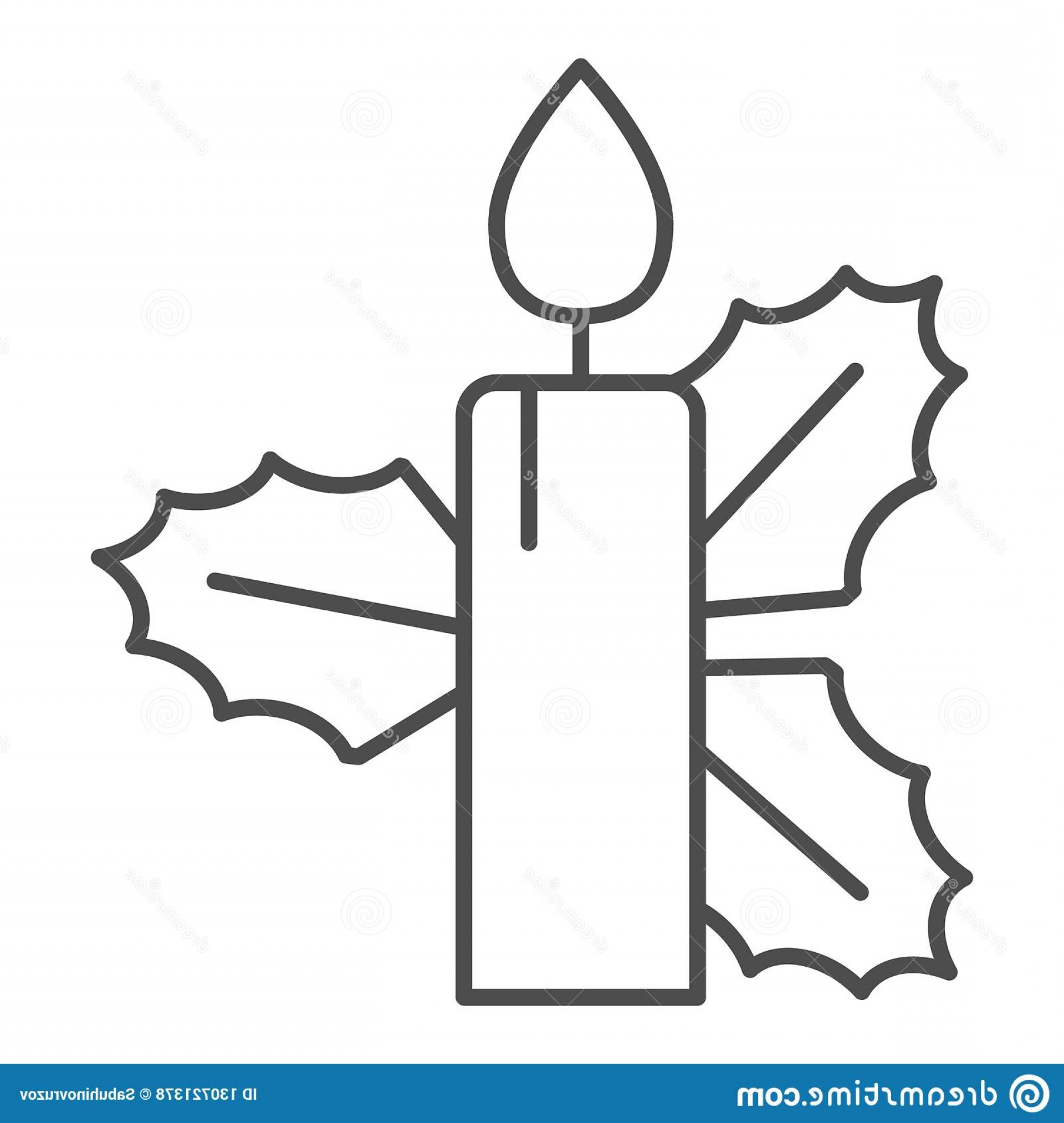 1920x2026 Candle Holly Leaves Thin Line Icon Decorated Candle Vector