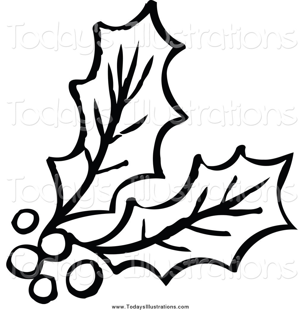 1024x1044 Clipart Of A Black And White Berries Holly