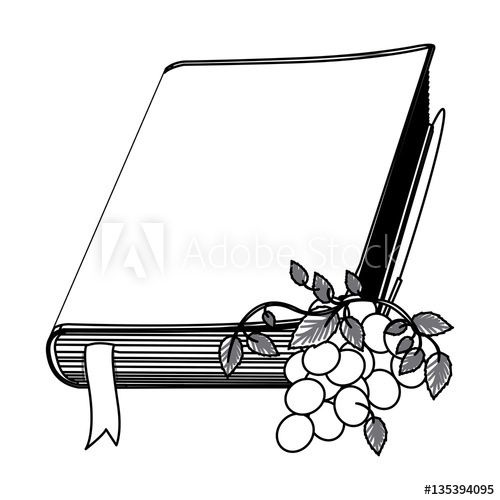 500x500 Monochrome Contour With Holy Bible With Ribbon And Grapes Vector