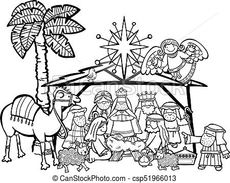 450x358 Huge Collection Of 'nativity Scene Line Drawing' Download More