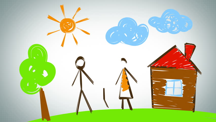 852x480 Family Drawing, Beautiful Animation Stock Footage Video