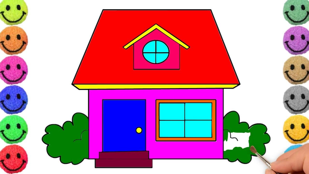 1280x720 House Drawing For Kids, Drawing House For Learning Colors, Simple