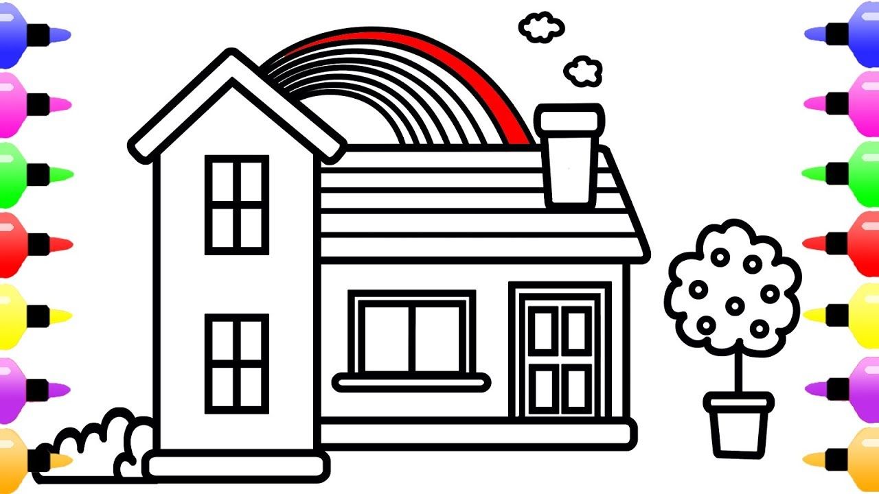 1280x720 How To Draw House With Colorful Rainbow Children's Coloring Book