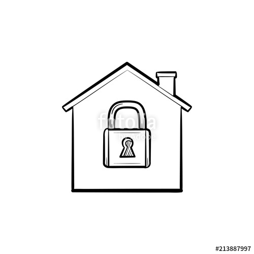 500x500 House With Closed Lock Hand Drawn Outline Doodle Icon Home
