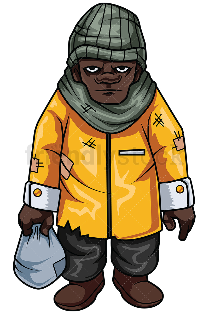 800x1200 Homeless African American Man Vector Cartoon Clipart
